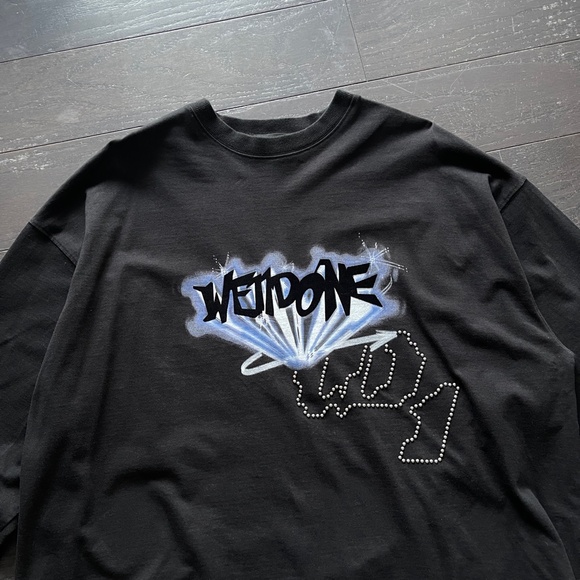 We11Done Welldone crystal logo long sleeve shirt in black size small - Picture 4 of 8